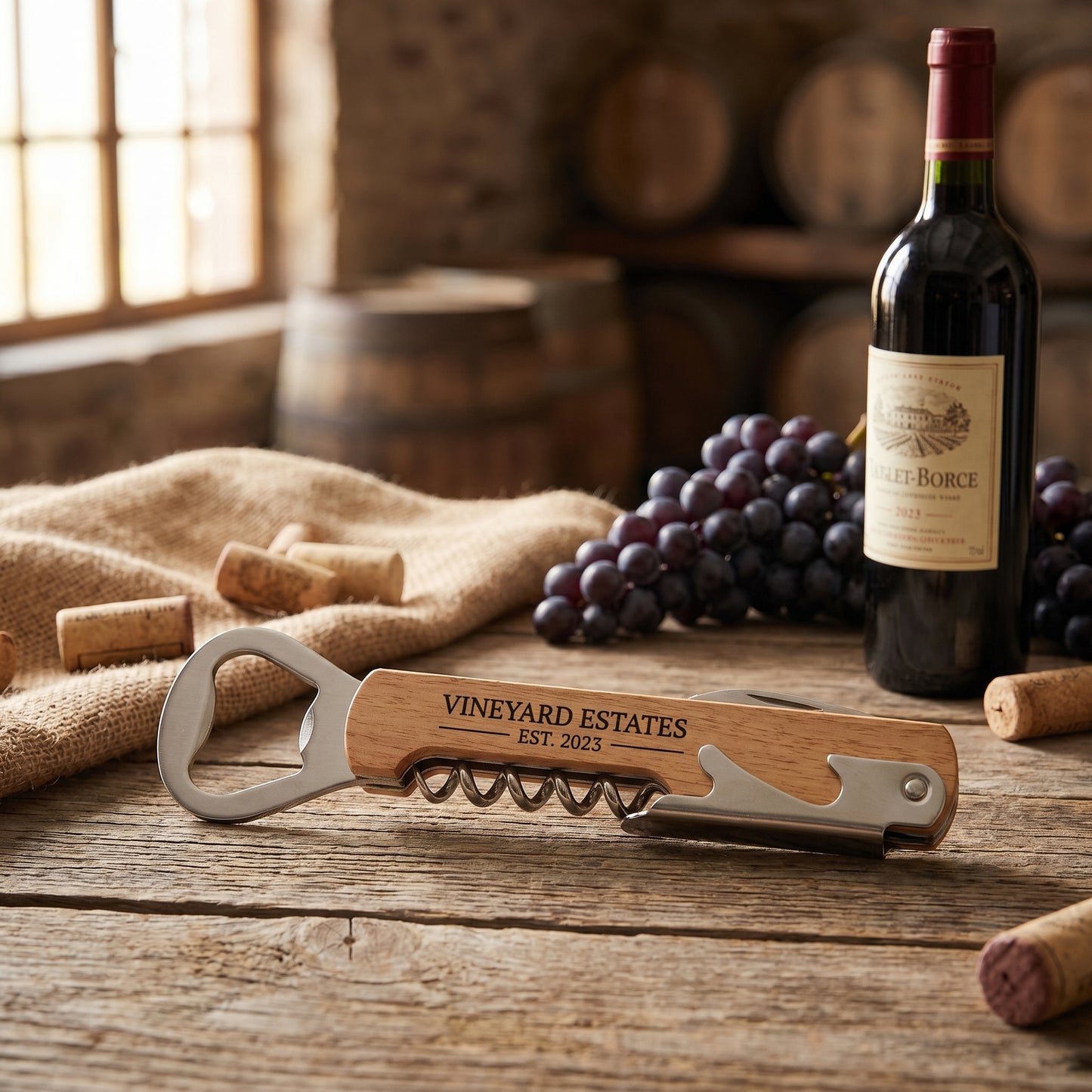 Flaschenöffner mit individueller Gravur - personalisierter Weinöffner mit Holzgriff