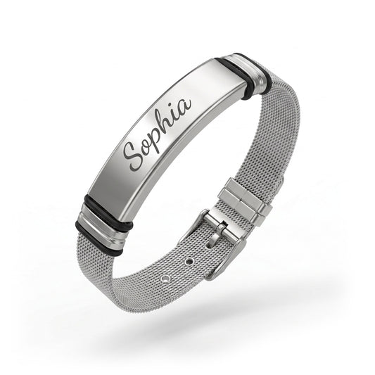 Verstellbares Armband aus Edelstahl mit individueller Lasergravur