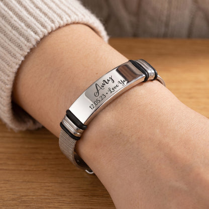 Stainless steel bracelet - with engraving - personalized - adjustable size