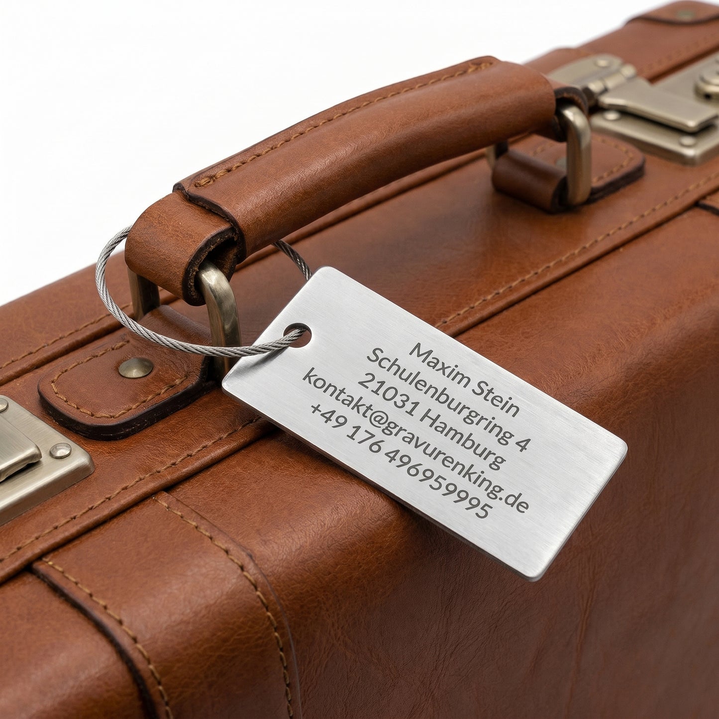 Stainless steel luggage tag with permanent laser engraving - Luggage tag