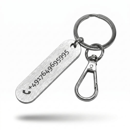 Edelstahl Schlüsselanhänger mit individueller Lasergravur - mit Karabiner