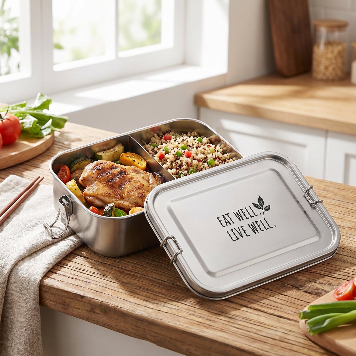 Personalisierte Edelstahl Brotdose mit individueller Lasergravur – Lunchbox mit Trennwand