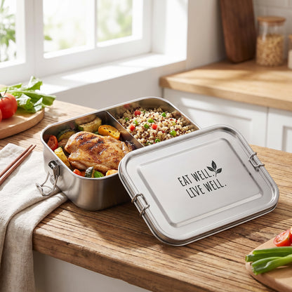 Personalisierte Edelstahl Brotdose mit individueller Lasergravur – Lunchbox mit Trennwand