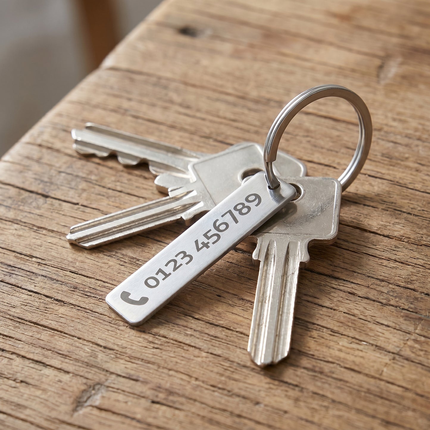 Keyring with laser engraving - telephone number / text engraving