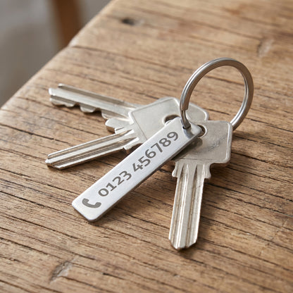Keyring with laser engraving - telephone number / text engraving