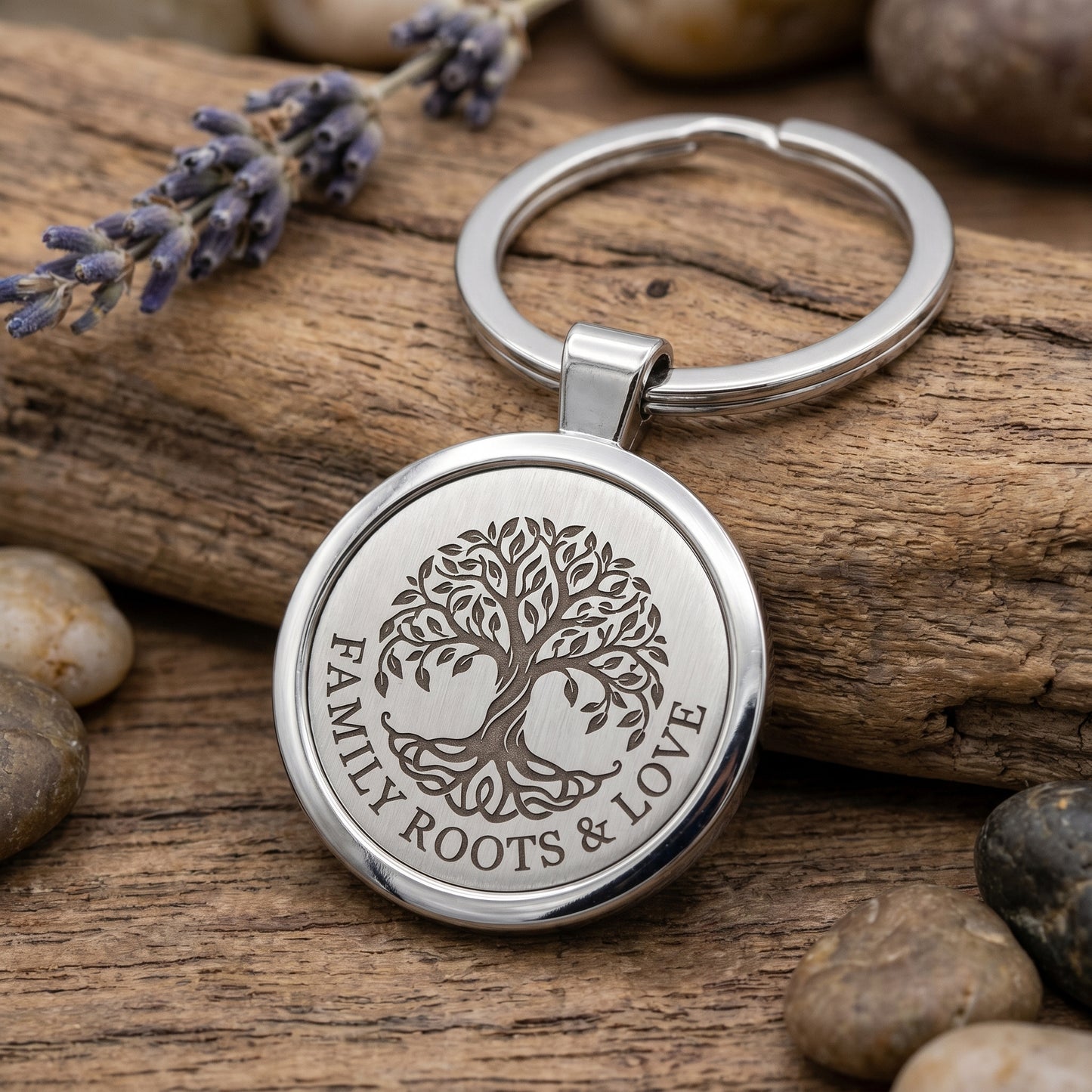 Round stainless steel keychain - individual laser engraving