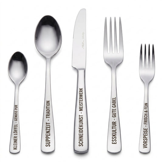 20-teiliges Edelstahl Besteck-Set mit Wunschgravur  – Personalisiertes Besteck für 4 Personen