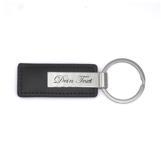 Premium keychain with personal engraving - made of black imitation leather and metal