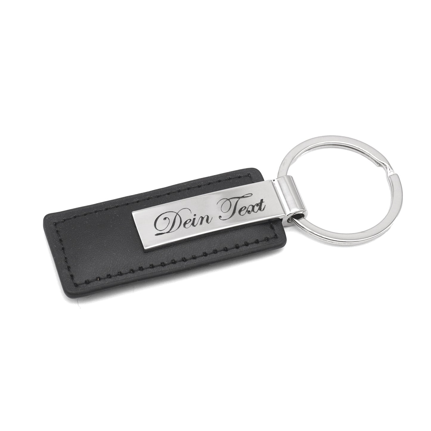 Premium keychain with personal engraving - made of black imitation leather and metal