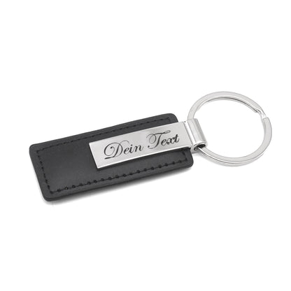 Premium keychain with personal engraving - made of black imitation leather and metal
