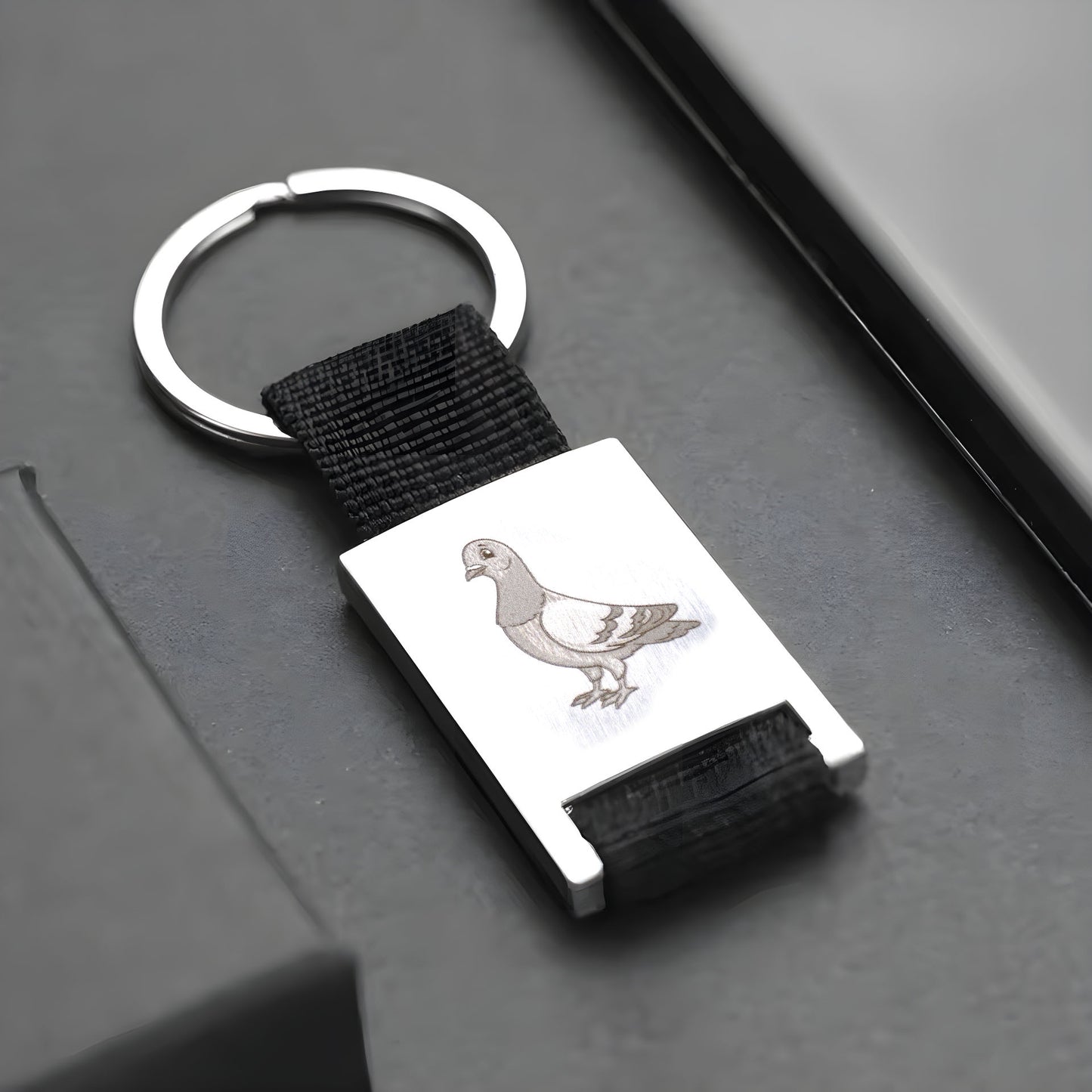 Personal keychain with individual engraving - fabric &amp; metal pendant