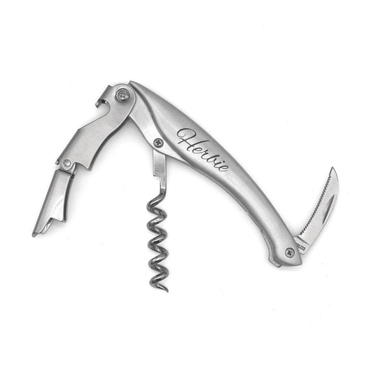 Stainless steel corkscrew with personal engraving - wine opener &amp; beer opener with foil cutter