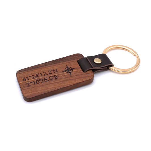 Wooden keychain with personalized engraving - walnut pendant