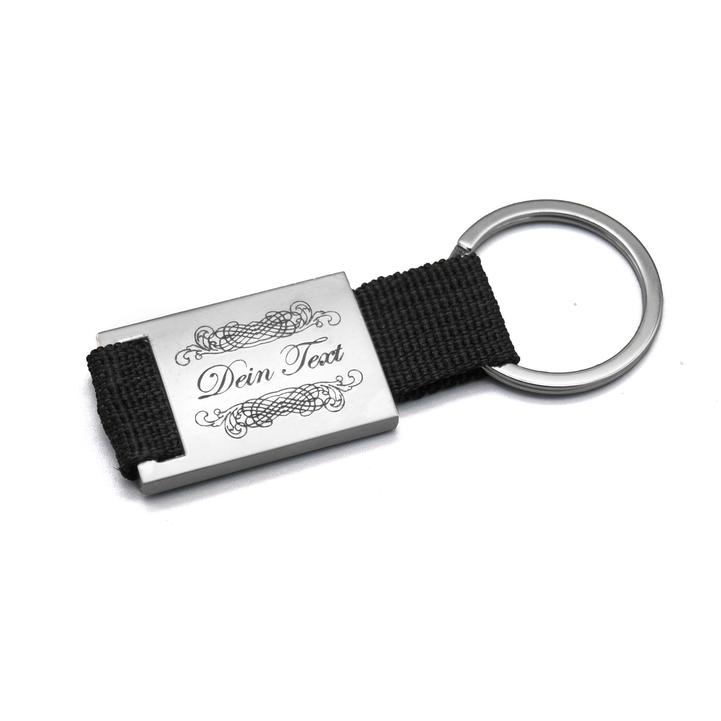 Personal keychain with individual engraving - fabric &amp; metal pendant