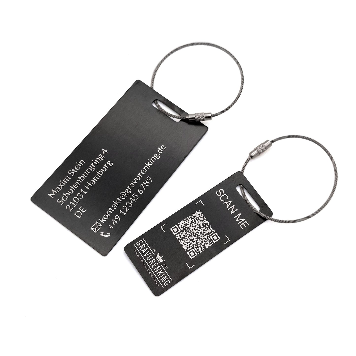 Schwarzer Edelstahl Kofferanhänger - Gepäckanhänger mit individueller Lasergravur