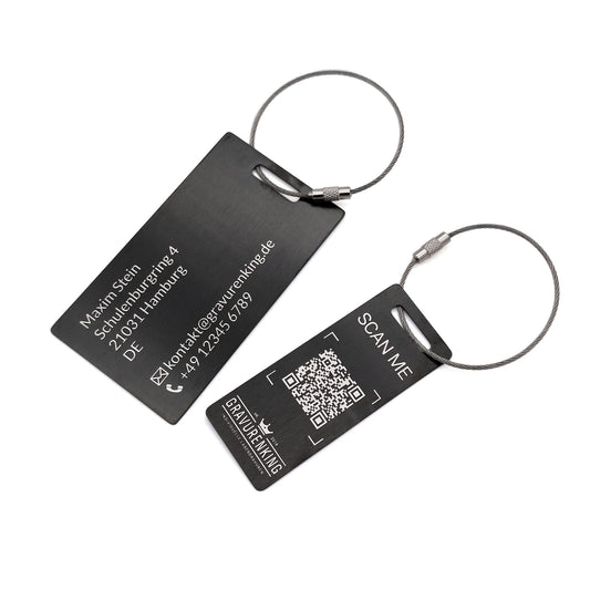 Schwarzer Edelstahl Kofferanhänger - Gepäckanhänger mit individueller Lasergravur