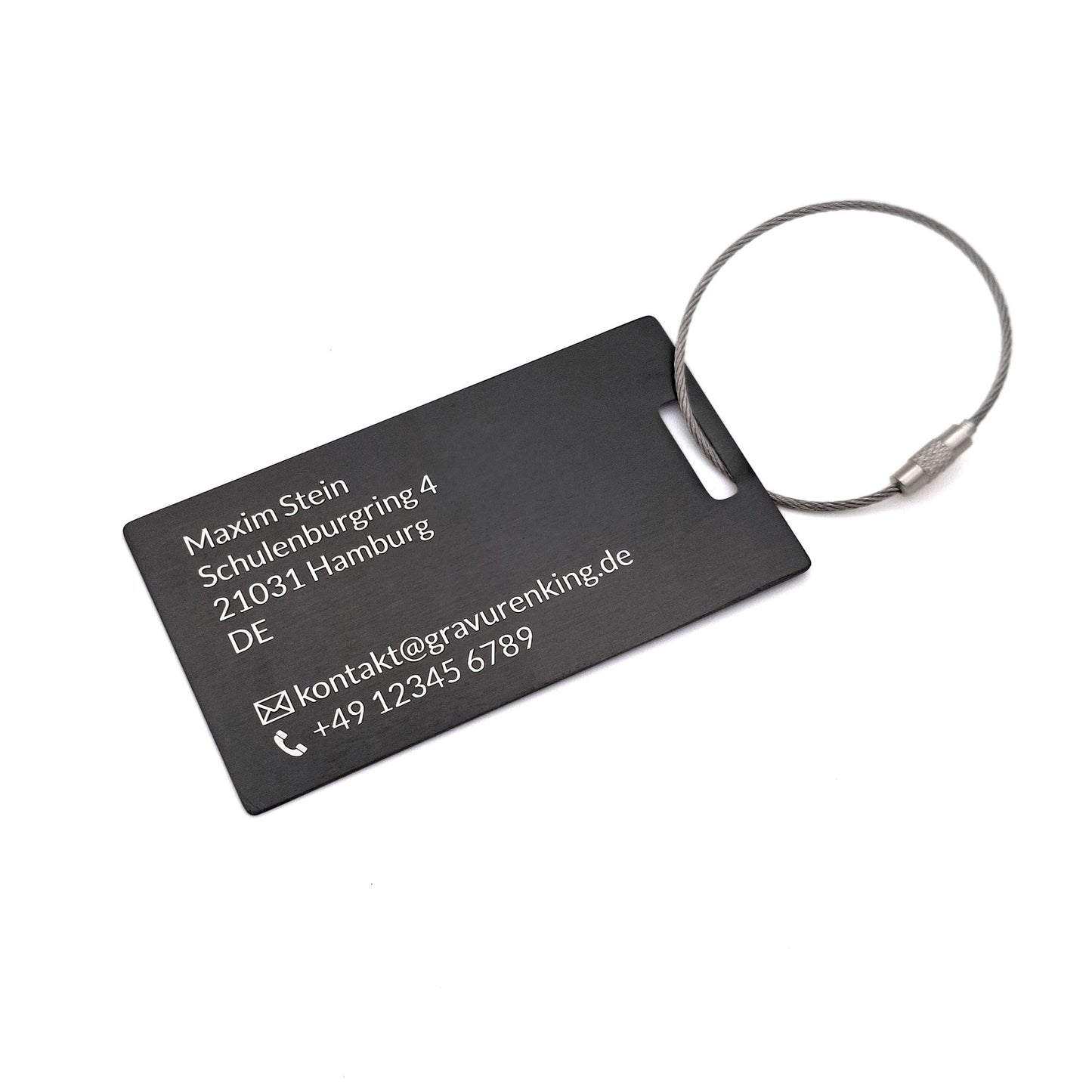 Schwarzer Edelstahl Kofferanhänger - Gepäckanhänger mit individueller Lasergravur