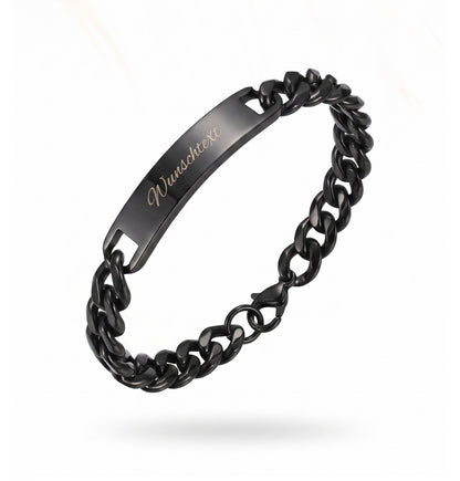 Premium Edelstahl Herrenarmband Schwarz mit individueller Lasergravur - Panzerkette Armband