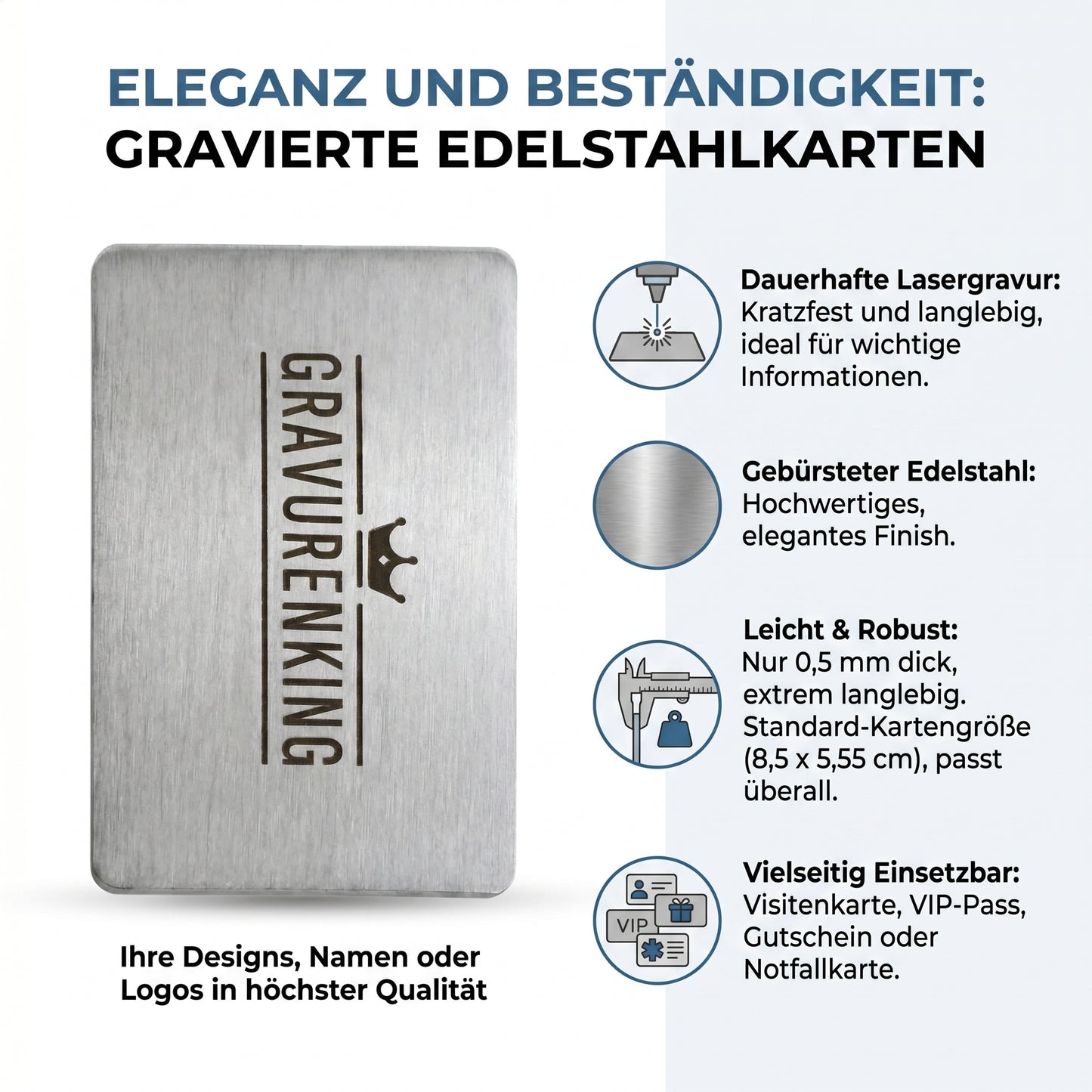 Edelstahlkarte mit individueller Lasergravur - Visitenkarte / VIP-Pass aus Edelstahl