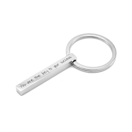 Cuboid stainless steel keychain with personal engraving – individual laser labeling