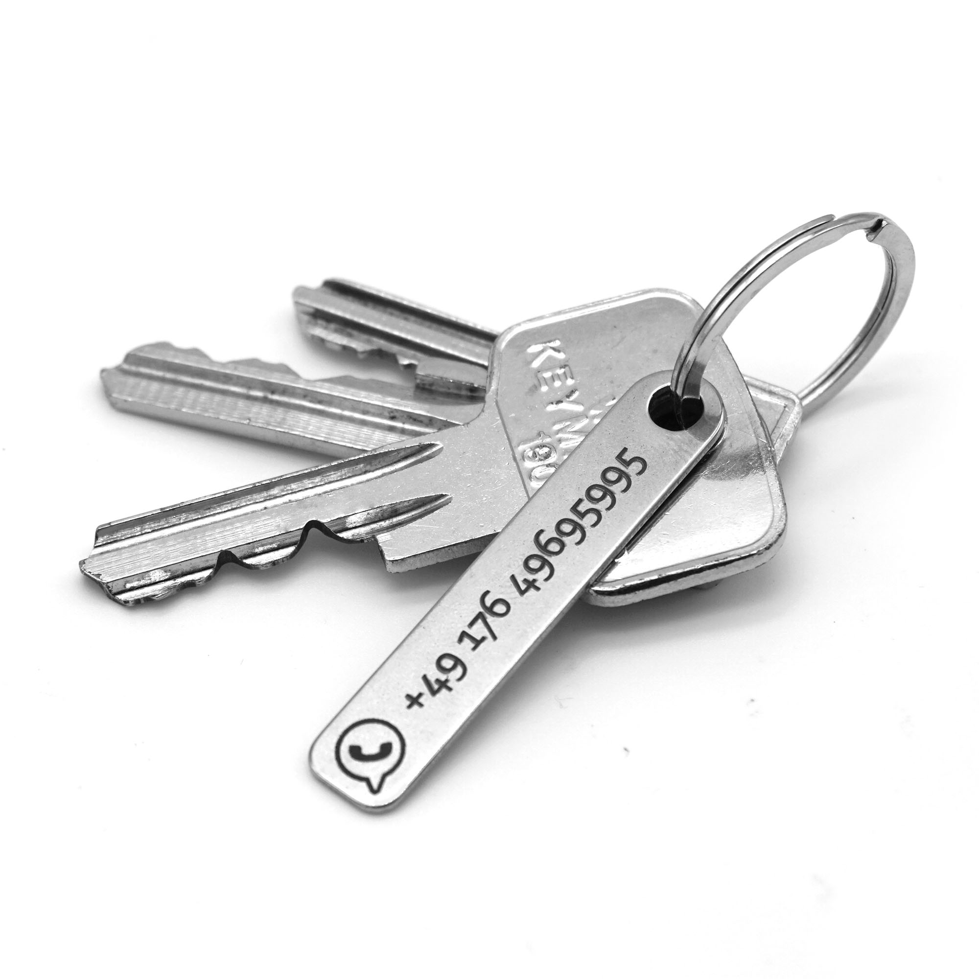 Edelstahl Schlüsselanhänger mit Telefonnummer - individuelle Gravur