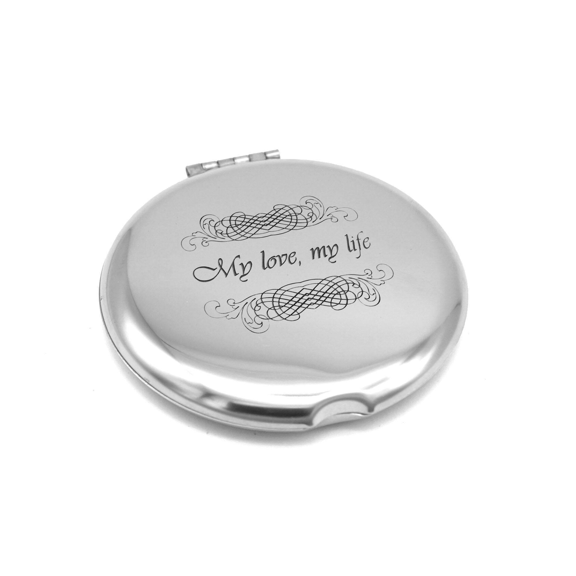  Schminkspiegel mit persönlicher Gravur - Edelstahl Taschenspiegel mit Lasergravur - Klappspiegel