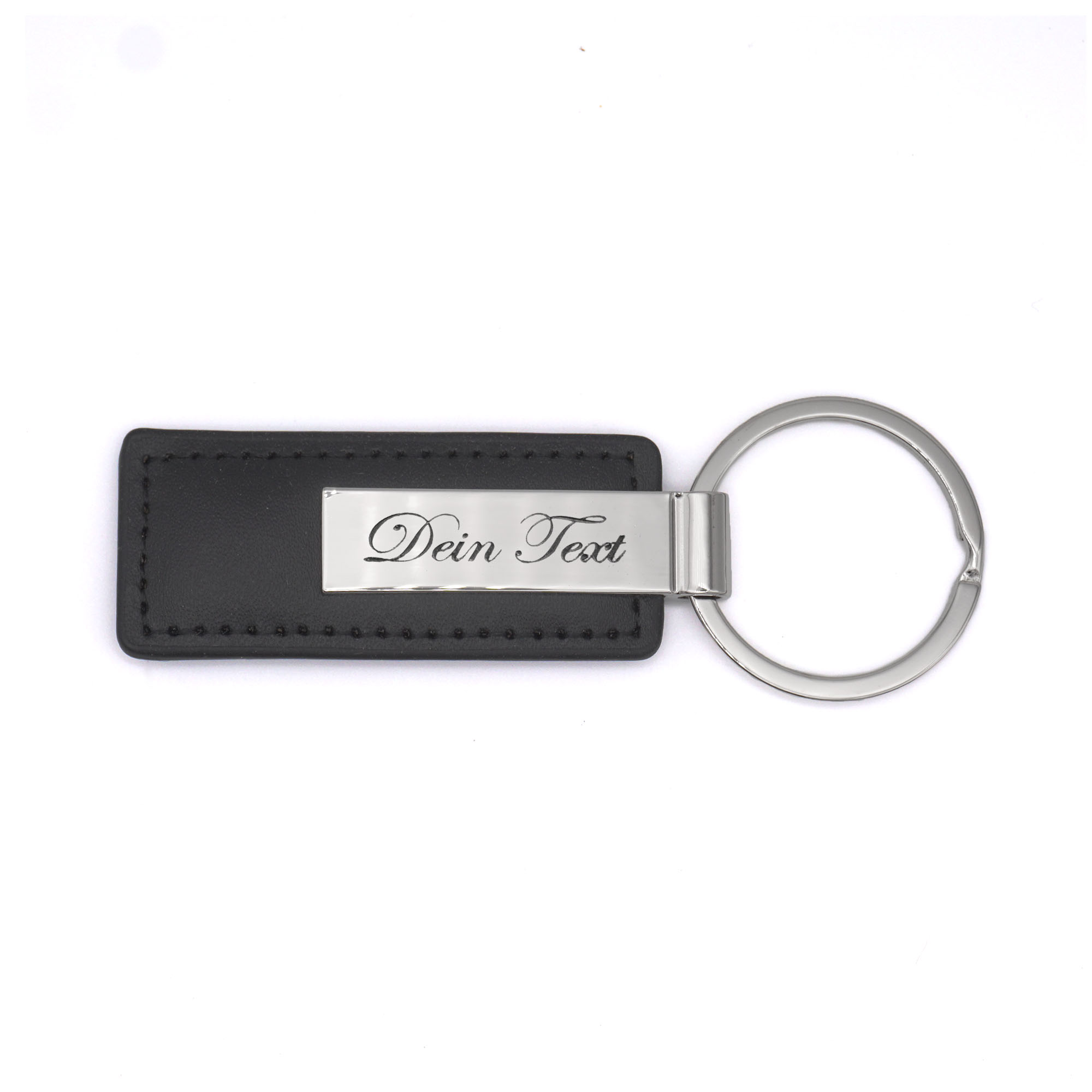 Premium Schlüsselanhänger mit persönlicher Gravur - aus schwarzem Kunstleder und Metall
