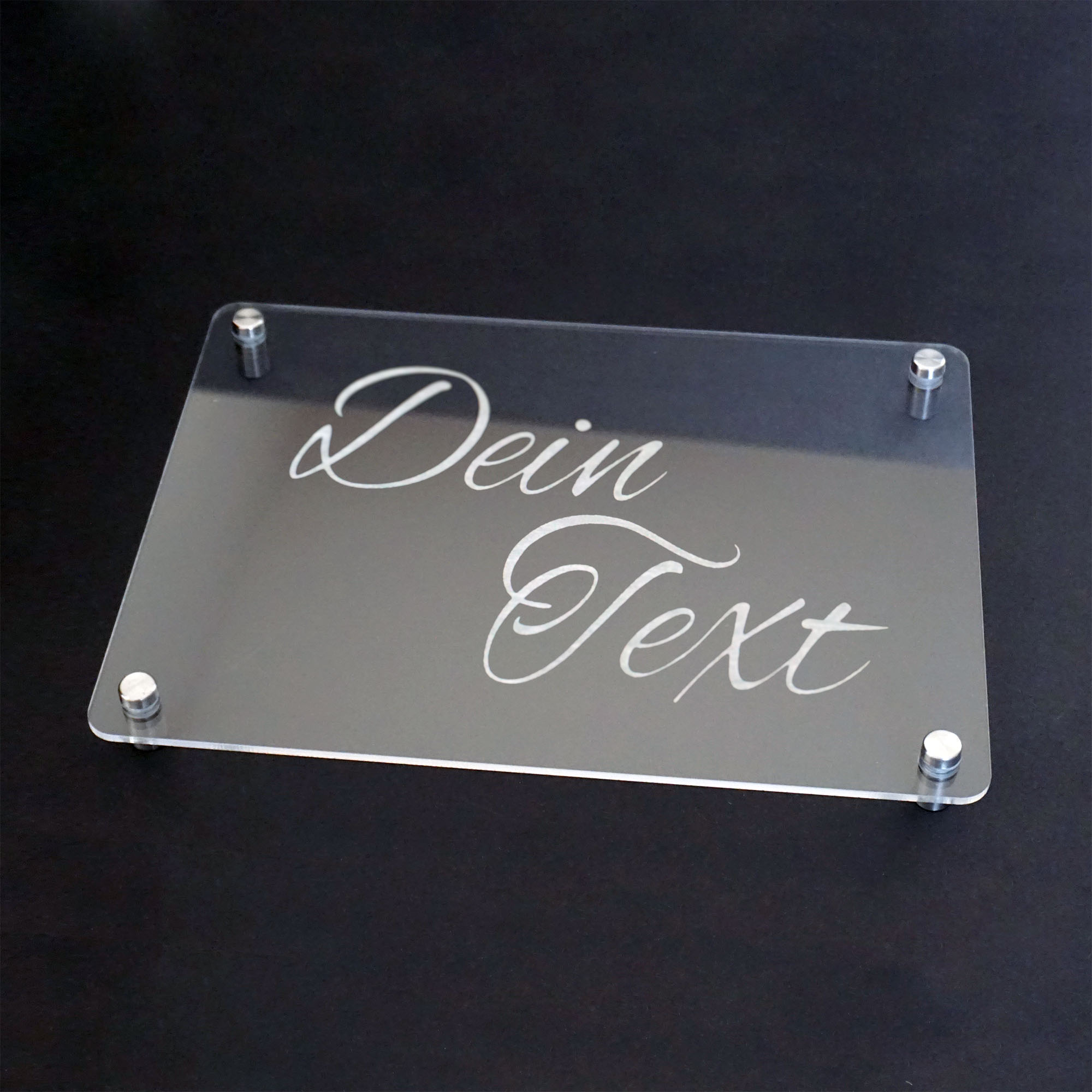 Acrylglas-Schild mit individueller Lasergravur - Plexiglas Schild - mit Edelstahl Abstandhalter