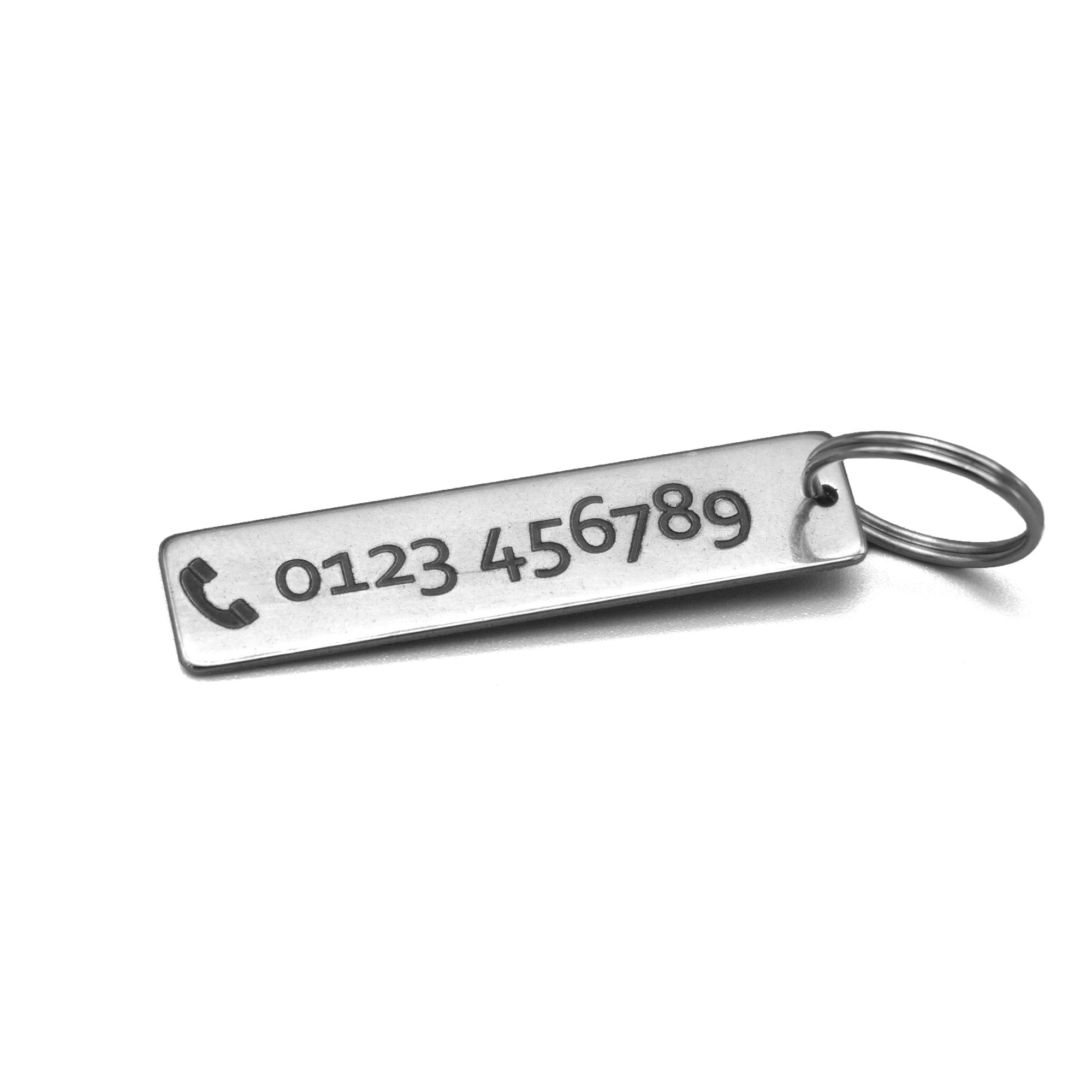 Schlüsselanhänger mit Lasergravur - Telefonnummer / Text Gravur